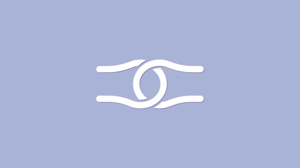 Bílý provaz svázaný v uzlu ikony izolované na fialovém pozadí. Grafická animace pohybu videa 4K — Stock video