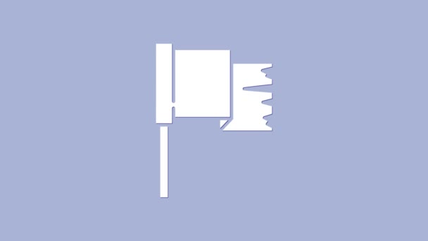 Icono de bandera pirata blanca aislado sobre fondo púrpura. Animación gráfica de vídeo 4K — Vídeo de stock