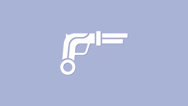 Иконка белых винтажных пистолетов выделена на фиолетовом фоне. Древнее оружие. Видеографическая анимация 4K — стоковое видео