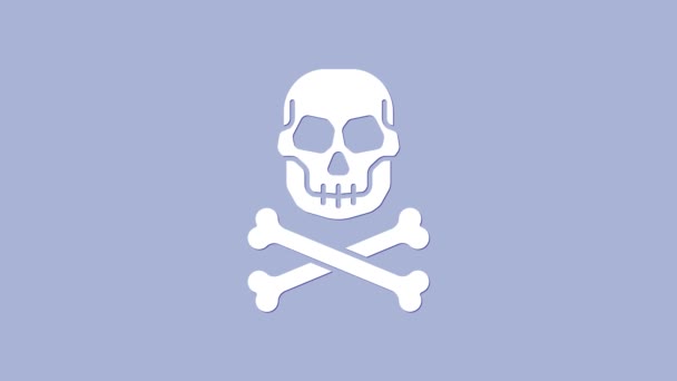 Bílá lebka na ikonu kříženců izolované na fialovém pozadí. Šťastný Halloweenský večírek. Grafická animace pohybu videa 4K — Stock video