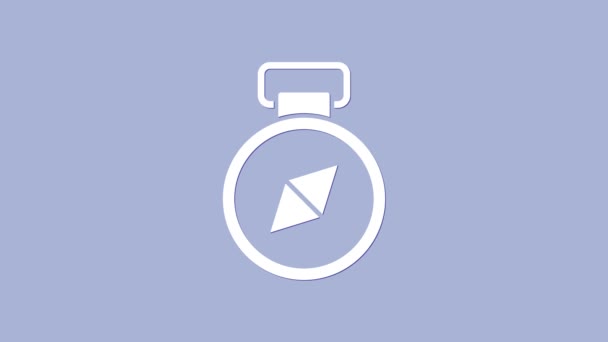 Vit kompass ikon isolerad på lila bakgrund. Windrose navigeringssymbol. Vindrosa tecken. 4K Video motion grafisk animation — Stockvideo