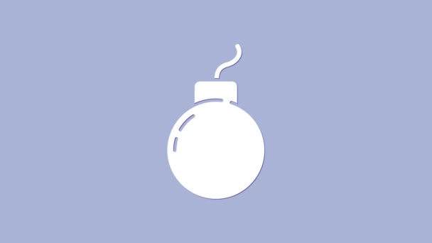 Bomba bianca pronta a esplodere icona isolata su sfondo viola. Animazione grafica 4K Video motion — Video Stock