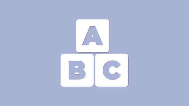 Λευκό ABC μπλοκ εικονίδιο που απομονώνονται σε μωβ φόντο. Κύβοι αλφαβήτου με γράμματα A, B, C. 4K Γραφική κίνηση κίνησης βίντεο — Αρχείο Βίντεο
