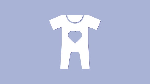 Λευκό μωρό ρούχα εικονίδιο απομονώνονται σε μωβ φόντο. Βρεφικά ρούχα για το κοριτσάκι και το αγόρι. Στολή μωρού. 4K Γραφική κίνηση κίνησης βίντεο — Αρχείο Βίντεο