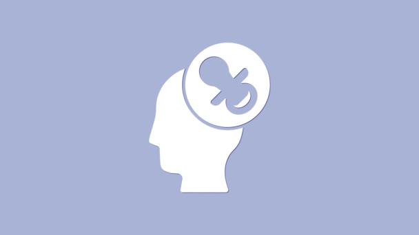 Icona ciuccio manichino bambino bianco isolato su sfondo viola. Giocattolo di un bambino. Animazione grafica 4K Video motion — Video Stock