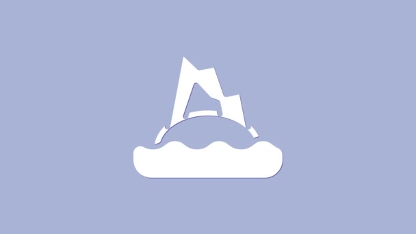 Pulau Tropis Putih di ikon laut terisolasi dengan latar belakang ungu. Lanskap dengan laut dan pohon palem. Perjalanan. Animasi grafis gerak Video 4K — Stok Video