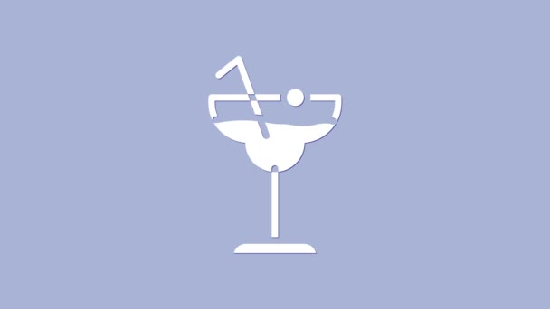 Ikon koktail putih dan minuman beralkohol diisolasi dengan latar belakang ungu. Animasi grafis gerak Video 4K — Stok Video