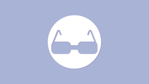 Beyaz Gözlük simgesi mor arkaplanda izole edilmiş. Gözlük çerçevesi sembolü. 4K Video hareketli grafik canlandırması — Stok video