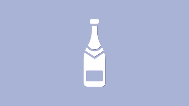 Icono de botella de champán blanco aislado sobre fondo púrpura. Animación gráfica de vídeo 4K — Vídeo de stock