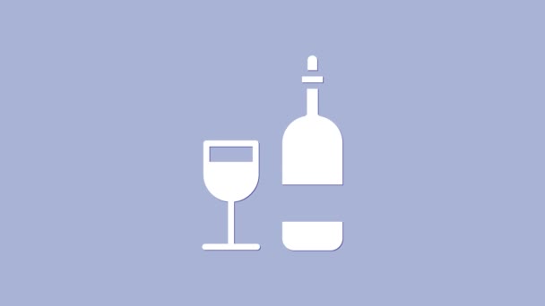 Bouteille de vin blanc avec icône en verre isolé sur fond violet. Animation graphique de mouvement vidéo 4K — Video
