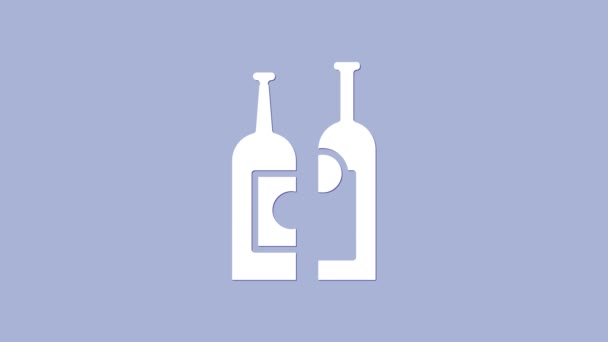 Witte flessen wijn pictogram geïsoleerd op paarse achtergrond. 4K Video motion grafische animatie — Stockvideo