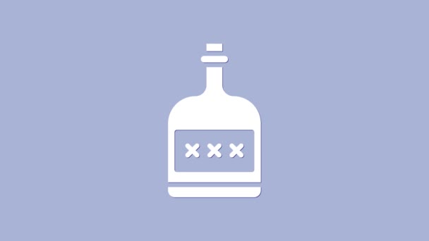 Bílý alkohol nápoj Rum láhev ikona izolované na fialovém pozadí. Grafická animace pohybu videa 4K — Stock video