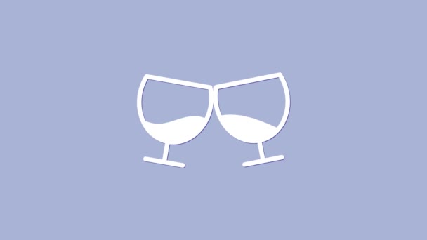 Fehér pohár konyak vagy brandy ikon elszigetelt lila alapon. 4K Videó mozgás grafikus animáció