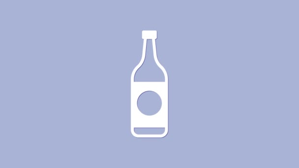Λευκό μπουκάλι μπύρα εικονίδιο απομονώνονται σε μωβ φόντο. 4K Γραφική κίνηση κίνησης βίντεο — Αρχείο Βίντεο