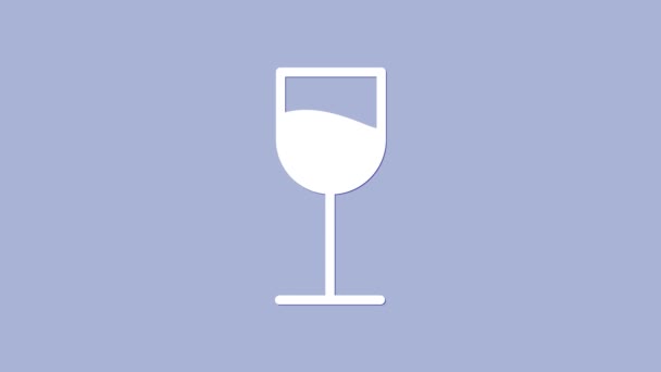 Ícone de vidro de vinho branco isolado no fundo roxo. Sinal de vinho. Animação gráfica em movimento de vídeo 4K — Vídeo de Stock