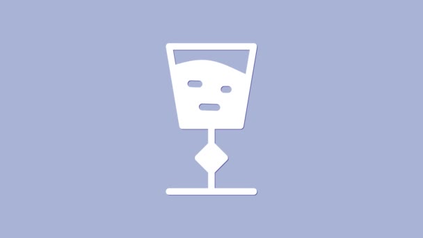 Icono de copa de vino blanco aislado sobre fondo púrpura. Signo de copa de vino. Animación gráfica de vídeo 4K — Vídeo de stock