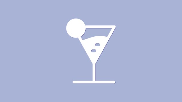 Fehér Martini üveg ikon elszigetelt lila háttér. Koktél ikon. Borosüveg ikon. 4K Videó mozgás grafikus animáció — Stock videók
