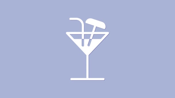 Біла піктограма коктейлю ізольована на фіолетовому фоні. 4K Відео рух графічна анімація — стокове відео