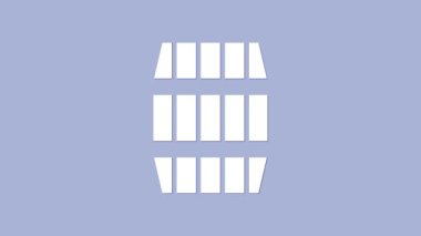 Beyaz tahta varil ikonu mor arka planda izole edilmiş. Alkol fıçısı, içki kabı, bira için tahta fıçı, viski, şarap. 4K Video hareketli grafik canlandırması