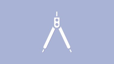 Beyaz çizim pusula simgesi mor arkaplanda izole edildi. Pusula işareti. Çizim ve eğitim araçları. Geometrik alet. 4K Video hareketli grafik canlandırması