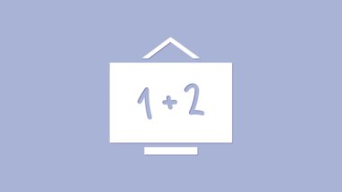 Mor arkaplanda beyaz sütun simgesi izole edildi. Okul karatahtası. 4K Video hareketli grafik canlandırması