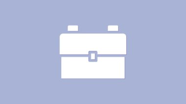 Beyaz Okul sırt çantası simgesi mor arkaplanda izole edilmiş. 4K Video hareketli grafik canlandırması