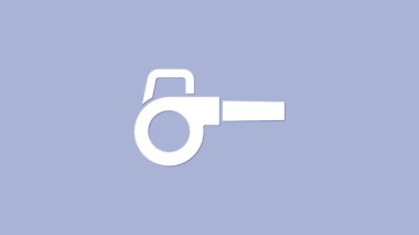 Beyaz Yaprak bahçe üfleyici simgesi mor arkaplanda izole edilmiş. 4K Video hareketli grafik canlandırması