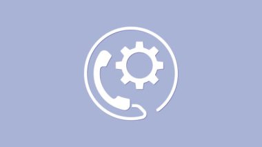 Beyaz Telefon 24 saat destek ikonu mor arkaplanda izole edildi. Tüm gün müşteri destek merkezi. Tam zamanlı çağrı servisi. 4K Video hareketli grafik canlandırması