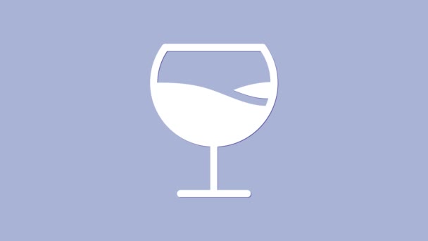 Icono de copa de vino blanco aislado sobre fondo púrpura. Signo de copa de vino. Animación gráfica de vídeo 4K — Vídeo de stock