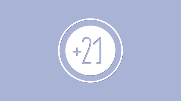 Білий Алкоголь 21 плюс ікона ізольована на фіолетовому фоні. Заборона вживання алкогольних напоїв. 4K Відеографічна анімація — стокове відео