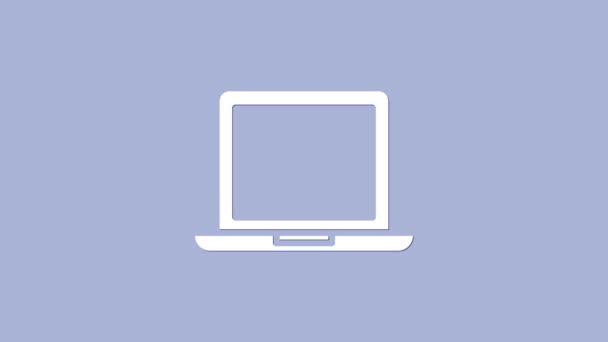 Icona del computer portatile bianco isolato su sfondo viola. Quaderno del computer con segno dello schermo vuoto. Animazione grafica 4K Video motion — Video Stock