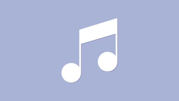 白色的音乐音符,色调图标孤立在紫色背景上.4K视频运动图形动画 — 图库视频影像