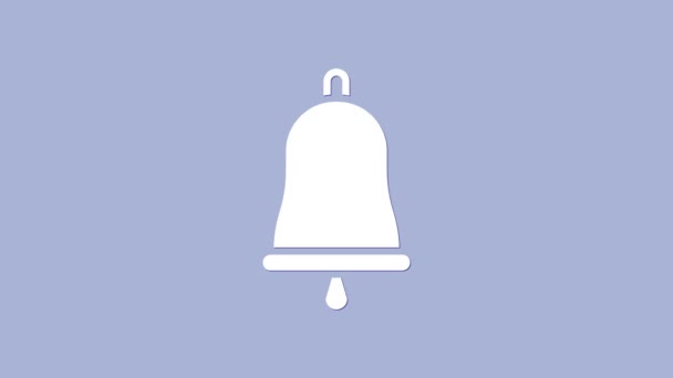 White Ringing bell icon isolated on purple background. Alarm symbol, service bell, handbell sign, notification symbol. 4K Video motion graphic animation — Stock Video