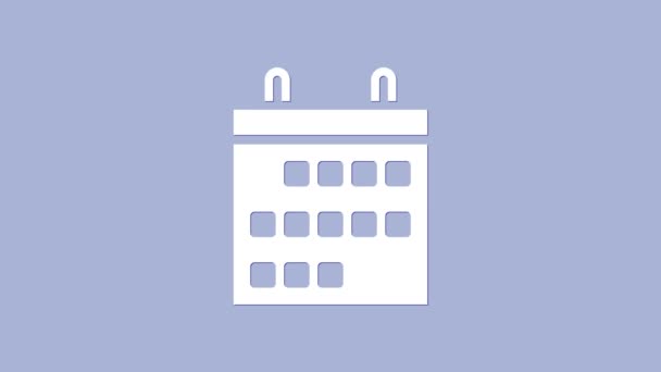 Ícone de calendário branco isolado no fundo roxo. Símbolo de lembrete de evento. Animação gráfica em movimento de vídeo 4K — Vídeo de Stock