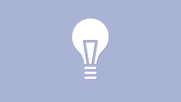 白電球は、紫色の背景にアイコンの概念が隔離されています。エネルギーとアイデアのシンボル。インスピレーションの概念。4Kビデオモーショングラフィックアニメーション — ストック動画