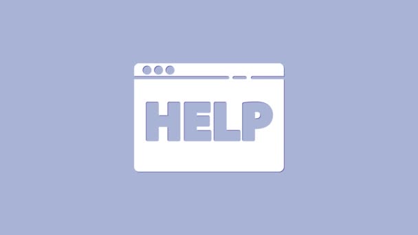 Белый значок помощи браузера выделен на фиолетовом фоне. Протокол интернет-связи. Видеографическая анимация 4K — стоковое видео