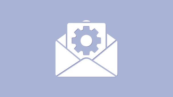 Ícone de configuração de envelope branco isolado no fundo roxo. Animação gráfica em movimento de vídeo 4K — Vídeo de Stock