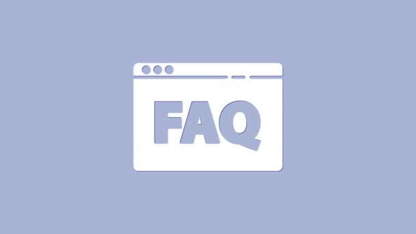 White Browser FAQ ícone isolado no fundo roxo. Protocolo de comunicação na Internet. Animação gráfica em movimento de vídeo 4K — Vídeo de Stock