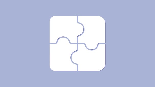 Biały Kawałek ikony puzzle izolowane na fioletowym tle. Biznes, marketing, finanse, szablon, układ, infografiki, koncepcja internetu. 4K Animacja graficzna ruchu wideo — Wideo stockowe