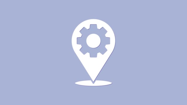 Bílá Umístění s ikonou lovného zařízení izolované na fialovém pozadí. Grafická animace pohybu videa 4K — Stock video