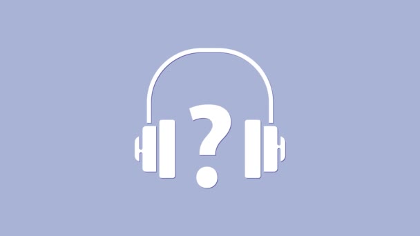 Ikon White Headphone diisolasi pada latar belakang ungu. Mendukung layanan pelanggan, hotline, call center, faq, pemeliharaan. Animasi grafis gerak Video 4K — Stok Video