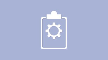 Mor arkaplanda 24 saatlik servis simgesine sahip Beyaz Kontrol Listesi panosu. 4K Video hareketli grafik canlandırması