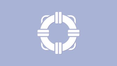 Beyaz Lifebuoy simgesi mor arkaplanda izole edildi. Can simidi sembolü. 4K Video hareketli grafik canlandırması