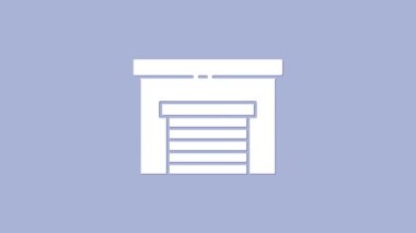 Beyaz Garaj simgesi mor arkaplanda izole edilmiş. 4K Video hareketli grafik canlandırması