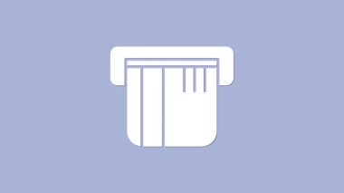 Mor arkaplanda beyaz kredi kartı simgesi izole edildi. Çevrimiçi ödeme. Nakit çekilmesi. Finansal operasyonlar. Alışveriş tabelası. 4K Video hareketli grafik canlandırması