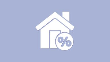 Beyaz Saray 'ın mor arka planda izole edilmiş indirimli etiket simgesi var. Evin yüzdesi tabela fiyatı. Emlak evi. 4K Video hareketli grafik canlandırması