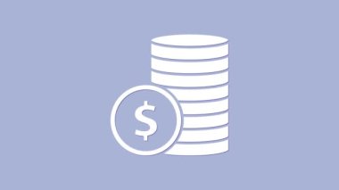 Mor zemin üzerinde dolar sembolü olan beyaz sikke parası. Bankacılık işareti. Para sembolü. 4K Video hareketli grafik canlandırması