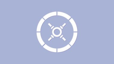 Beyaz Kasa simgesi mor arkaplanda izole edildi. Kapı, şifreli bir banka kasası. Güvenilir Veri Koruma. 4K Video hareketli grafik canlandırması