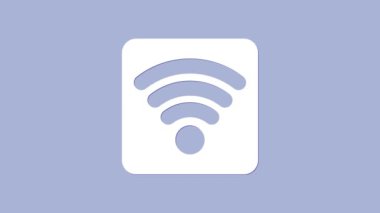 Beyaz Wi-Fi kablosuz internet ağı sembolü mor arka planda izole edildi. 4K Video hareketli grafik canlandırması