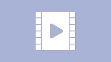 Beyaz Oyun Görüntü simgesi mor arkaplanda izole edildi. Oyun işaretli film şeridi. 4K Video hareketli grafik canlandırması
